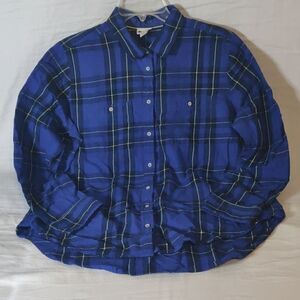 Stylus Blue Plaid Cotton‎ Long Sleeve Shirt